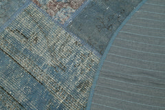 Kırk Yama Mavi Patchwork Pamuk Yün El Dokuma Halısı 154x154 Agacan