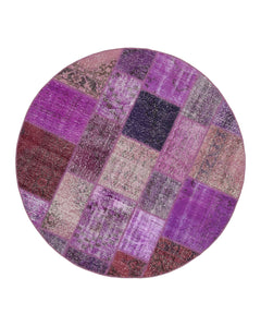Kırk Yama Mor Patchwork Pamuk Yün El Dokuma Halısı 190x190 Agacan