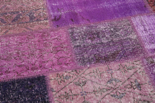 Kırk Yama Mor Patchwork Pamuk Yün El Dokuma Halısı 190x190 Agacan
