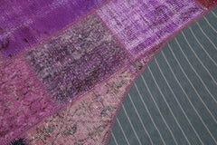 Kırk Yama Mor Patchwork Pamuk Yün El Dokuma Halısı 190x190 Agacan