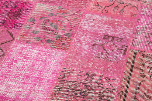 Kırk Yama Pembe Patchwork Pamuk Yün El Dokuma Halısı 197x197 Agacan