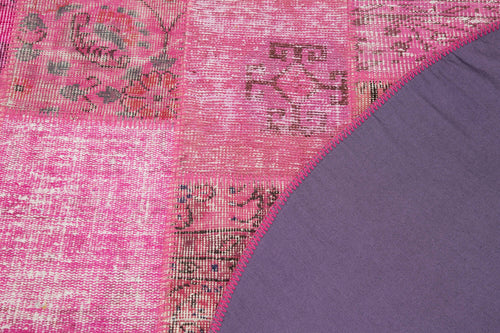 Kırk Yama Pembe Patchwork Pamuk Yün El Dokuma Halısı 197x197 Agacan
