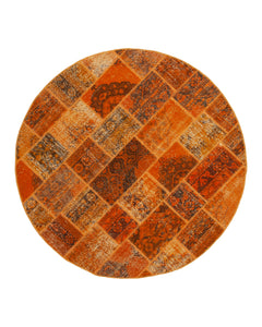 Kırk Yama Turuncu Patchwork Pamuk Yün El Dokuma Halısı 200x200 Agacan