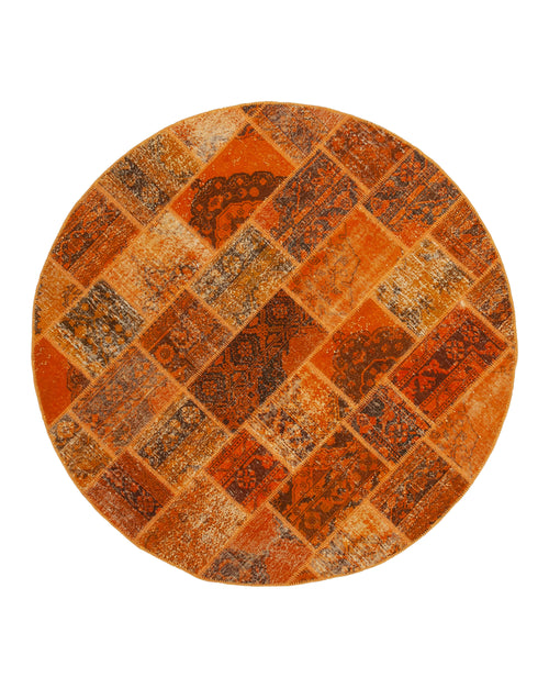 Kırk Yama Turuncu Patchwork Pamuk Yün El Dokuma Halısı 200x200 Agacan