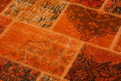 Kırk Yama Turuncu Patchwork Pamuk Yün El Dokuma Halısı 200x200 Agacan