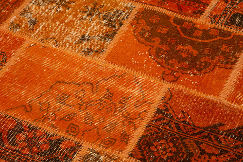 Kırk Yama Turuncu Patchwork Pamuk Yün El Dokuma Halısı 200x200 Agacan