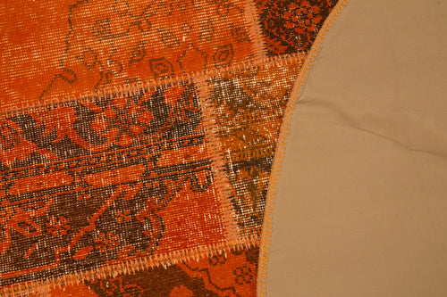 Kırk Yama Turuncu Patchwork Pamuk Yün El Dokuma Halısı 200x200 Agacan