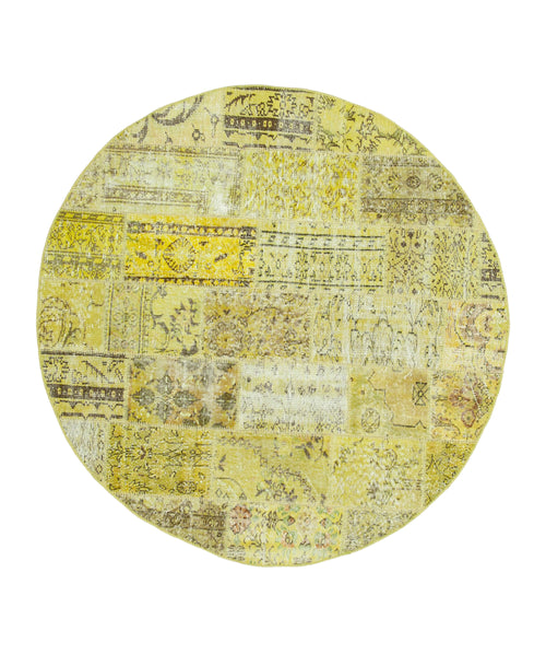 Kırk Yama Sarı Patchwork Pamuk Yün El Dokuma Halısı 195x195 Agacan