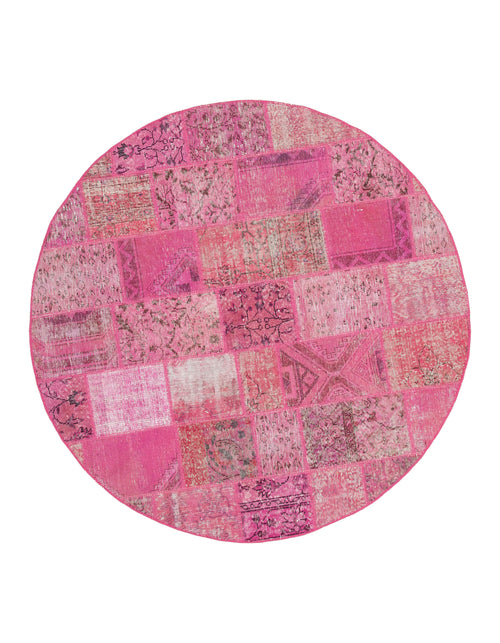 Kırk Yama Pembe Patchwork Pamuk Yün El Dokuma Halısı 196x196 Agacan
