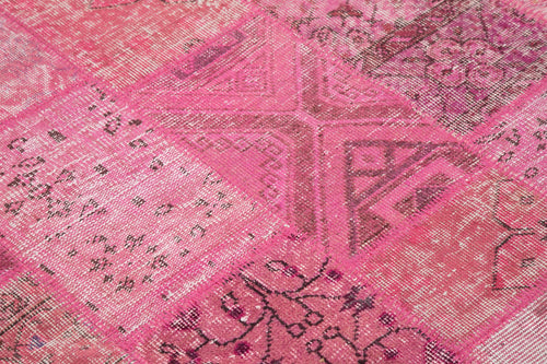 Kırk Yama Pembe Patchwork Pamuk Yün El Dokuma Halısı 196x196 Agacan