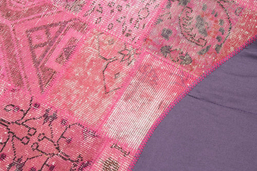 Kırk Yama Pembe Patchwork Pamuk Yün El Dokuma Halısı 196x196 Agacan
