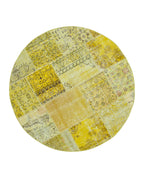 Kırk Yama Sarı Patchwork Pamuk Yün El Dokuma Halısı 195x195 Agacan