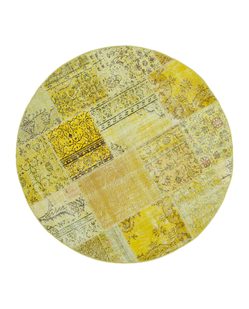 Kırk Yama Sarı Patchwork Pamuk Yün El Dokuma Halısı 195x195 Agacan