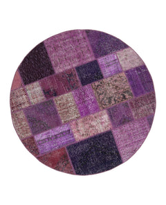 Kırk Yama Mor Patchwork Pamuk Yün El Dokuma Halısı 193x193 Agacan