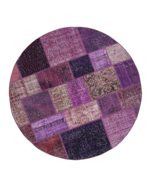 Kırk Yama Mor Patchwork Pamuk Yün El Dokuma Halısı 193x193 Agacan