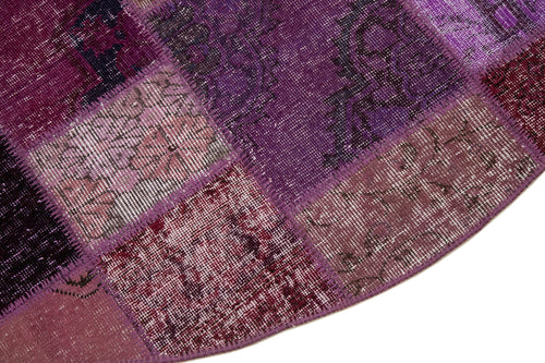 Kırk Yama Mor Patchwork Pamuk Yün El Dokuma Halısı 193x193 Agacan