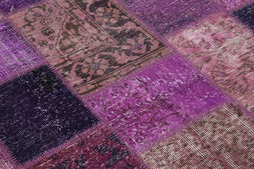 Kırk Yama Mor Patchwork Pamuk Yün El Dokuma Halısı 193x193 Agacan