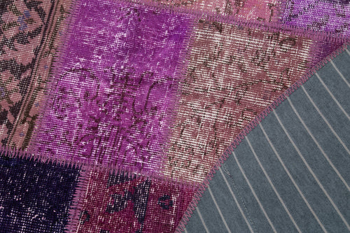 Kırk Yama Mor Patchwork Pamuk Yün El Dokuma Halısı 193x193 Agacan