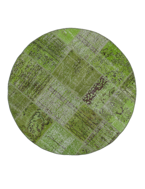 Kırk Yama Yeşil Patchwork Pamuk Yün El Dokuma Halısı 150x150 Agacan