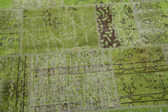 Kırk Yama Yeşil Patchwork Pamuk Yün El Dokuma Halısı 150x150 Agacan
