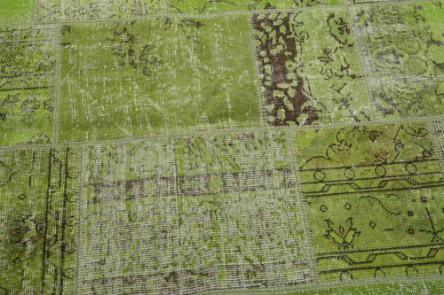 Kırk Yama Yeşil Patchwork Pamuk Yün El Dokuma Halısı 150x150 Agacan