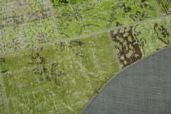 Kırk Yama Yeşil Patchwork Pamuk Yün El Dokuma Halısı 150x150 Agacan