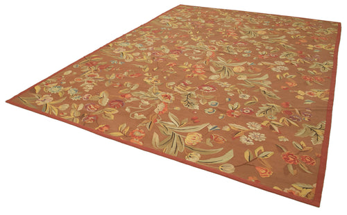 Aubusson Floral Kahverengi Çiçekli Pamuk Yün El Dokuma Halısı 276x359 Agacan