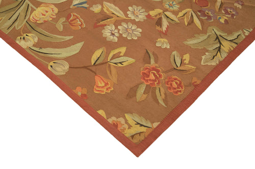 Aubusson Floral Kahverengi Çiçekli Pamuk Yün El Dokuma Halısı 276x359 Agacan