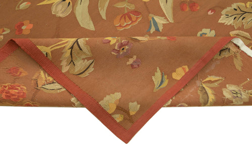 Aubusson Floral Kahverengi Çiçekli Pamuk Yün El Dokuma Halısı 276x359 Agacan