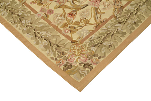 Aubusson Floral Bej Çiçekli Pamuk Yün El Dokuma Halısı 268x366 Agacan