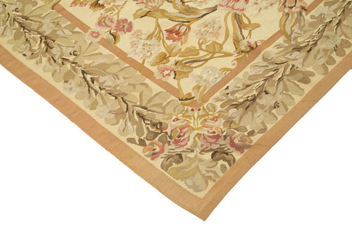 Aubusson Floral Bej Çiçekli Pamuk Yün El Dokuma Halısı 266x366 Agacan