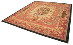 Aubusson Floral Kırmızı Çiçekli Pamuk Yün El Dokuma Halısı 303x331 Agacan