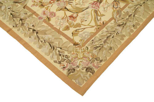 Aubusson Floral Bej Çiçekli Pamuk Yün El Dokuma Halısı 267x370 Agacan