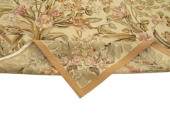 Aubusson Floral Bej Çiçekli Pamuk Yün El Dokuma Halısı 267x370 Agacan