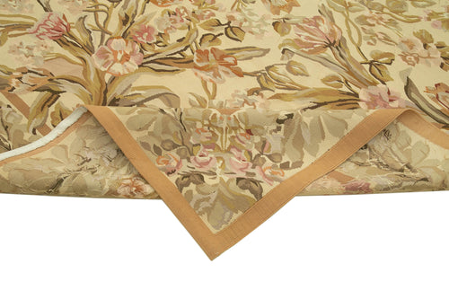 Aubusson Floral Bej Çiçekli Pamuk Yün El Dokuma Halısı 267x370 Agacan