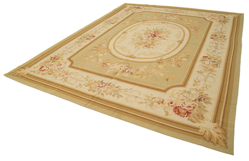 Aubusson Floral Bej Çiçekli Pamuk Yün El Dokuma Halısı 272x362 Agacan