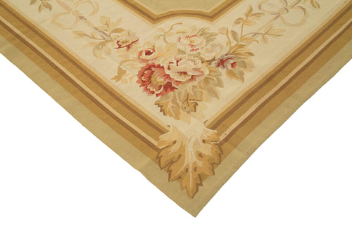 Aubusson Floral Bej Çiçekli Pamuk Yün El Dokuma Halısı 272x362 Agacan