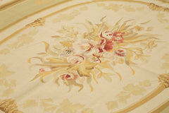 Aubusson Floral Bej Çiçekli Pamuk Yün El Dokuma Halısı 272x362 Agacan