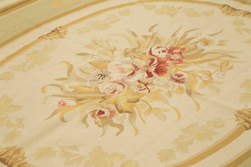 Aubusson Floral Bej Çiçekli Pamuk Yün El Dokuma Halısı 272x362 Agacan