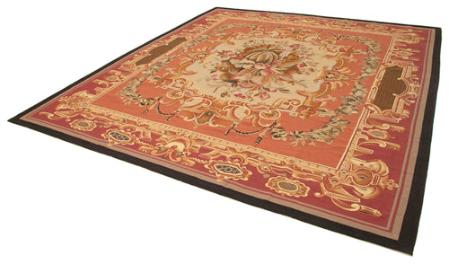 Aubusson Floral Pembe Çiçekli Pamuk Yün El Dokuma Halısı 306x335 Agacan