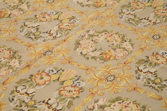 Aubusson Floral Yeşil Çiçekli Pamuk Yün El Dokuma Halısı 267x371 Agacan