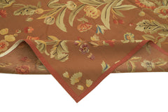 Aubusson Floral Kahverengi Çiçekli Pamuk Yün El Dokuma Halısı 266x361 Agacan