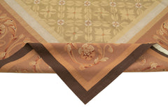 Aubusson Floral Kahverengi Çiçekli Pamuk Yün El Dokuma Halısı 301x420 Agacan