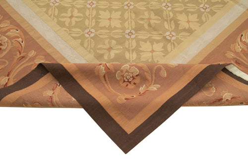 Aubusson Floral Kahverengi Çiçekli Pamuk Yün El Dokuma Halısı 301x420 Agacan