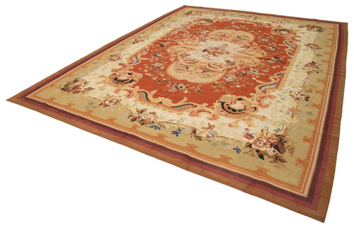 Aubusson Floral Bej Çiçekli Pamuk Yün El Dokuma Halısı 312x407 Agacan