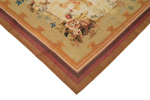 Aubusson Floral Bej Çiçekli Pamuk Yün El Dokuma Halısı 312x407 Agacan