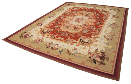 Aubusson Floral Bej Çiçekli Pamuk Yün El Dokuma Halısı 265x362 Agacan