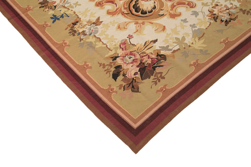 Aubusson Floral Bej Çiçekli Pamuk Yün El Dokuma Halısı 265x362 Agacan