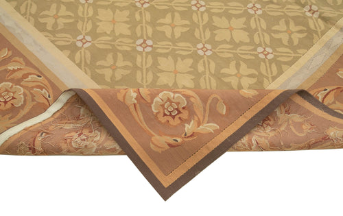 Aubusson Floral Kahverengi Çiçekli Pamuk Yün El Dokuma Halısı 260x363 Agacan