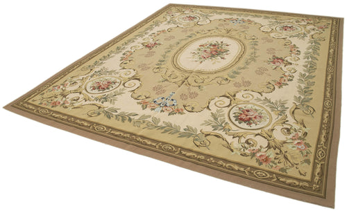 Aubusson Floral Bej Çiçekli Pamuk Yün El Dokuma Halısı 265x336 Agacan